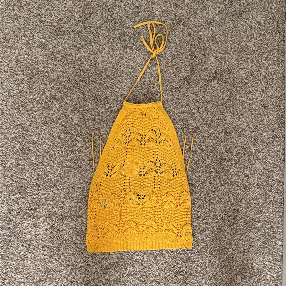 Mango Yellow Crochet Halter Top
